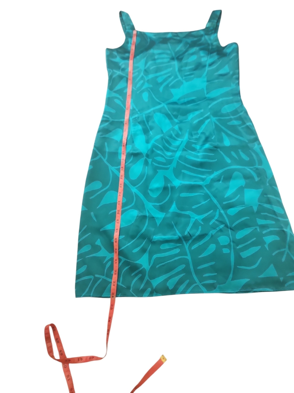 Ann Taylor Sleeveless Square Neckline Teal Green Silk Tropical Print Dress Size6 - Picture 12 of 13